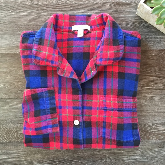 J. Crew Plaid Flannel Button Front Long Sleeve Pajama Top - Picture 3 of 10